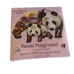 2008 Sunsout Panda Playground 1000 Pc Shaped Puzzle Dennis Rodgers‎ 25 5 X 35